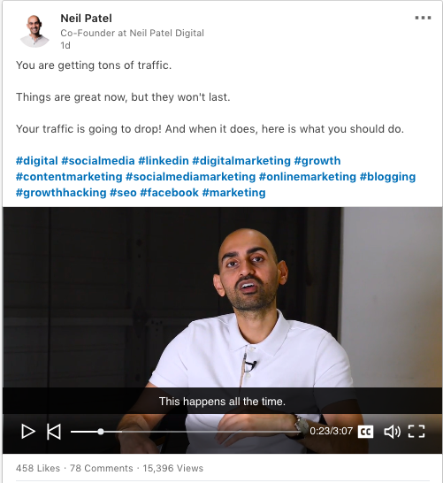 Neil Patel uses negative marketing in his social posts