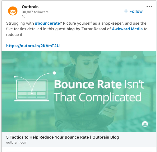 outbrain emphasized the benefits of its content in social posts