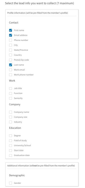 linkedin lead ads form fields