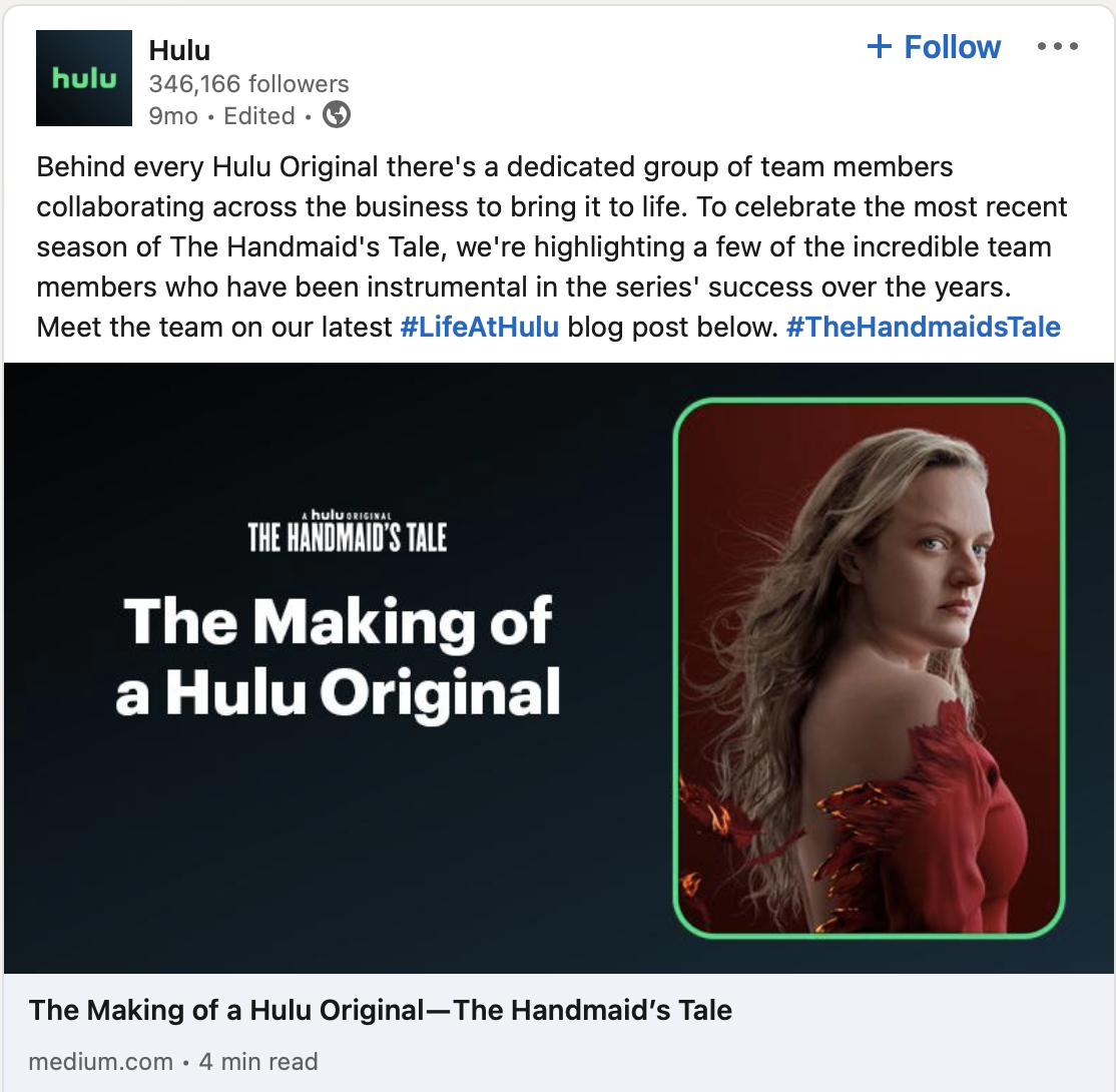 employer branding example hulu