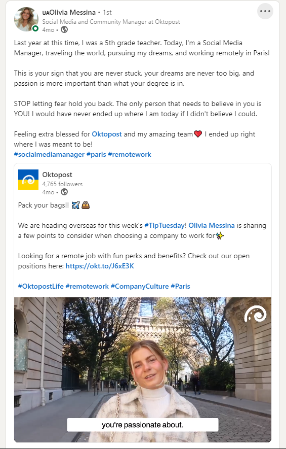 employer branding example oktopost