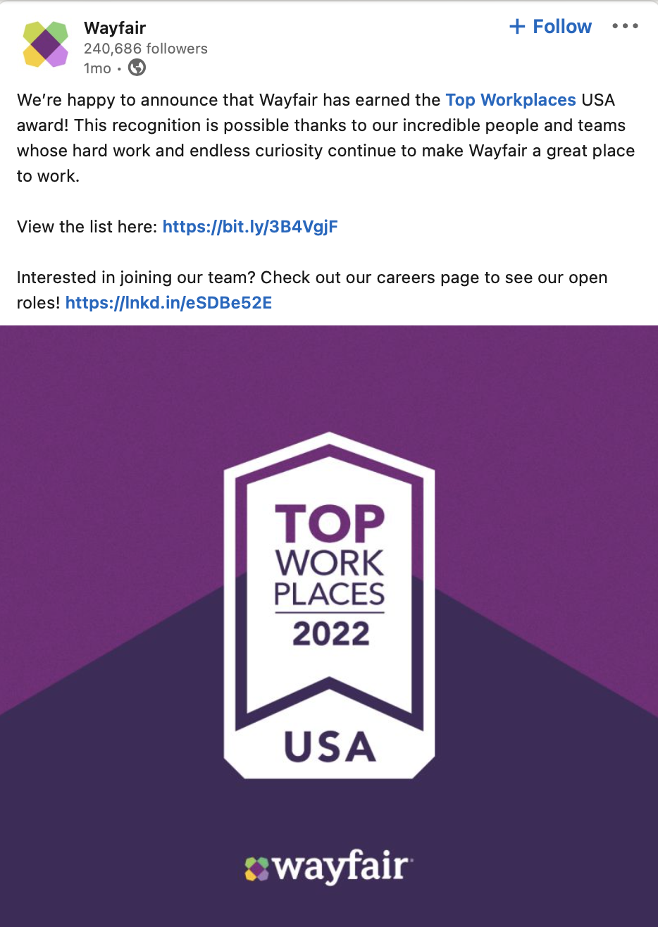 employer branding example wayfair