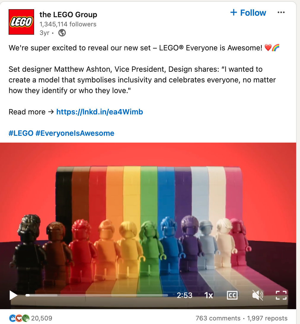 Pride Month Posts on Social Lego Everyone is Awesome