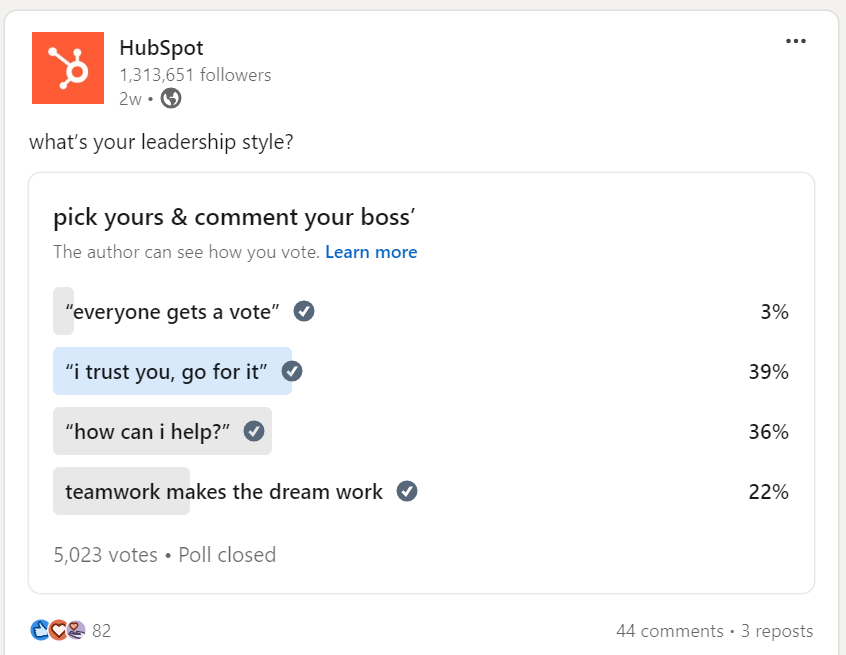 Hubspot Poll about Leadership Style