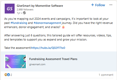 Givesmart interactive LinkedIn post post