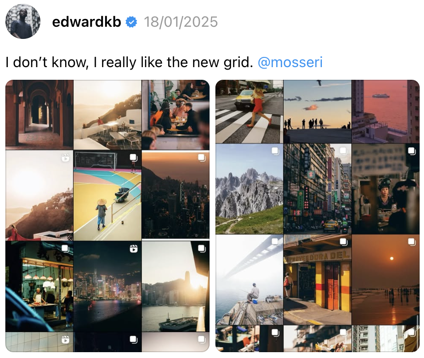 edwardkb on threads "I really like the new grid"